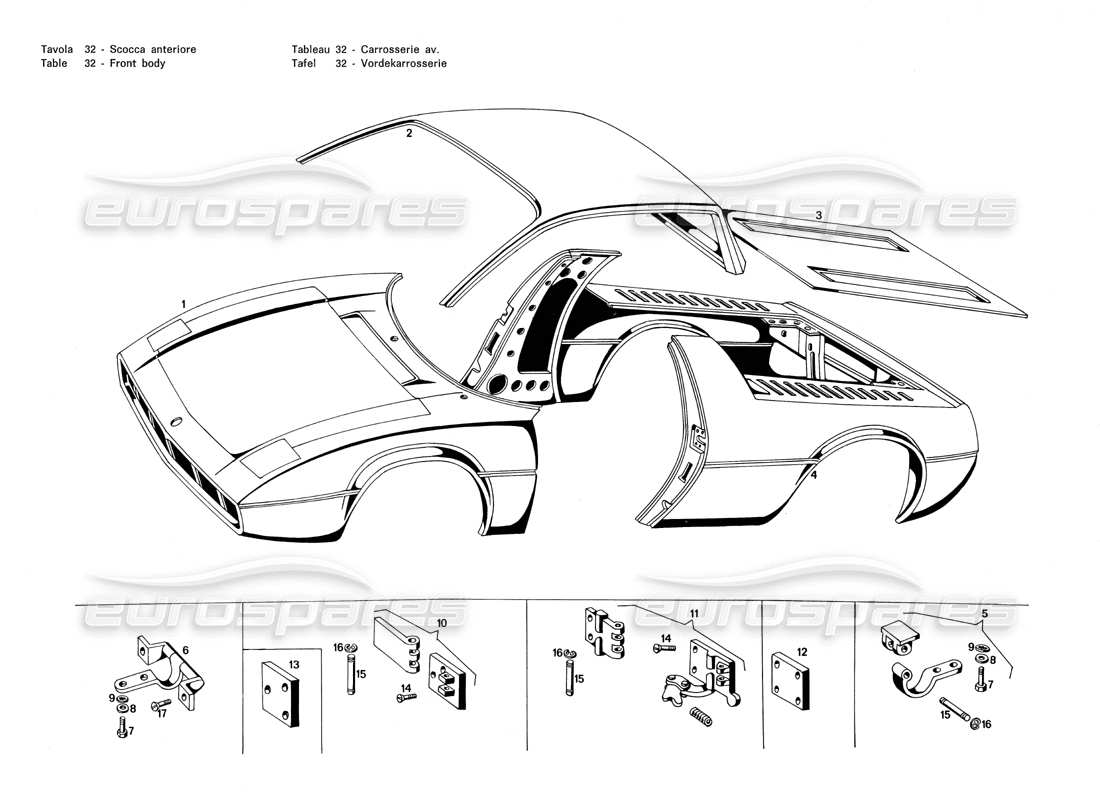 maserati merak 3.0 front body part diagram