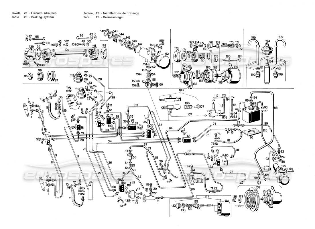 maserati merak 3.0 sistema de frenado diagrama de piezas