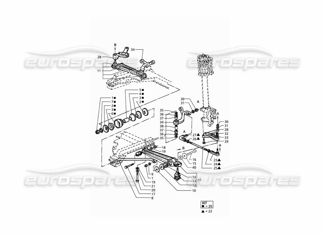 maserati qtp. 3.2 v8 (1999) suspensión delantera diagrama de piezas