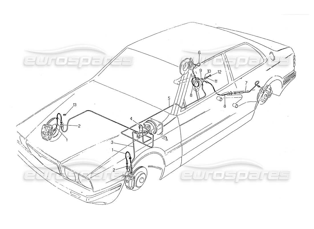 maserati 2.24v diagrama de piezas de líneas de freno hidráulico