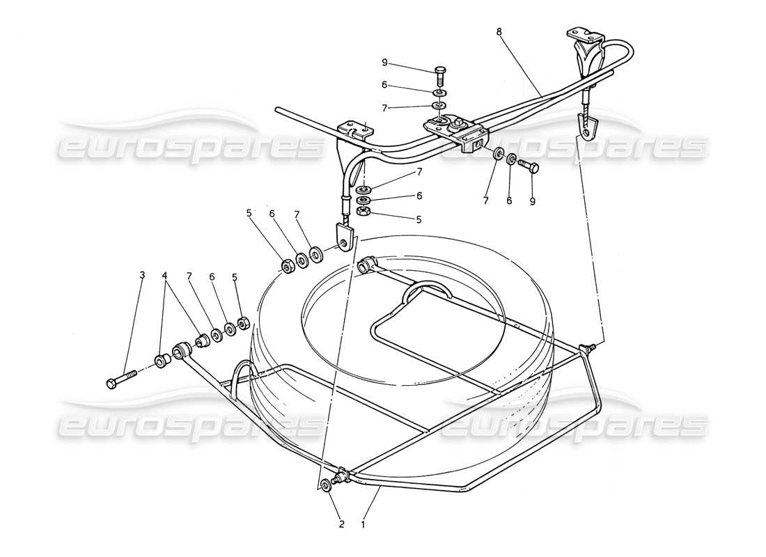 maserati biturbo spider diagrama de piezas del dispositivo de elevación de rueda de repuesto
