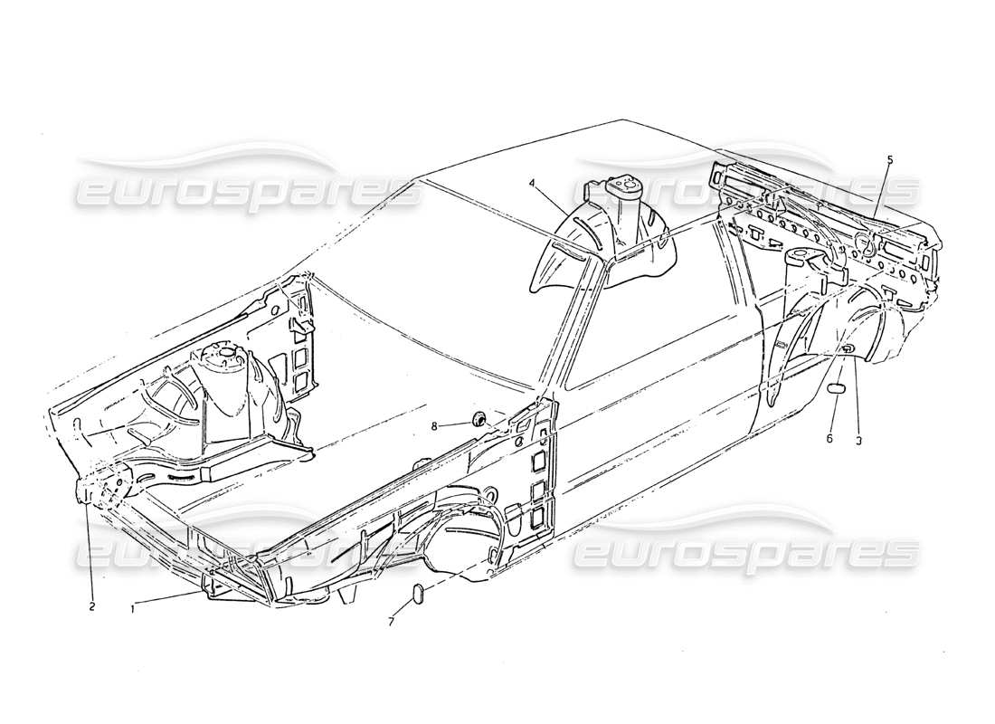 maserati biturbo 2.5 (1984) body shell - inner parts part diagram