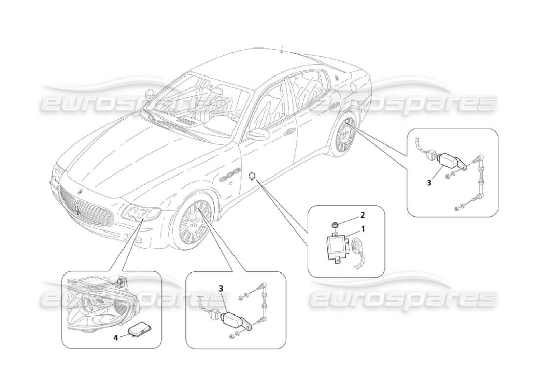 maserati qtp. (2006) 4.2 control del sistema de faros diagrama de piezas