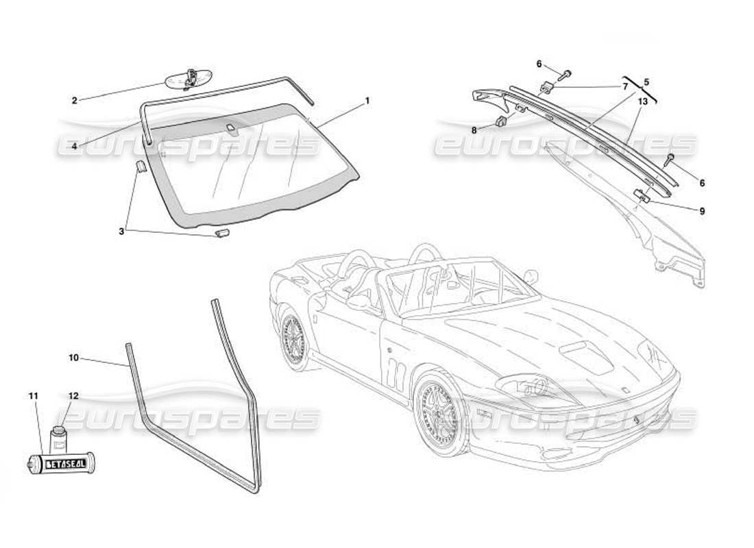 ferrari 550 barchetta diagrama de piezas de vidrios y juntas