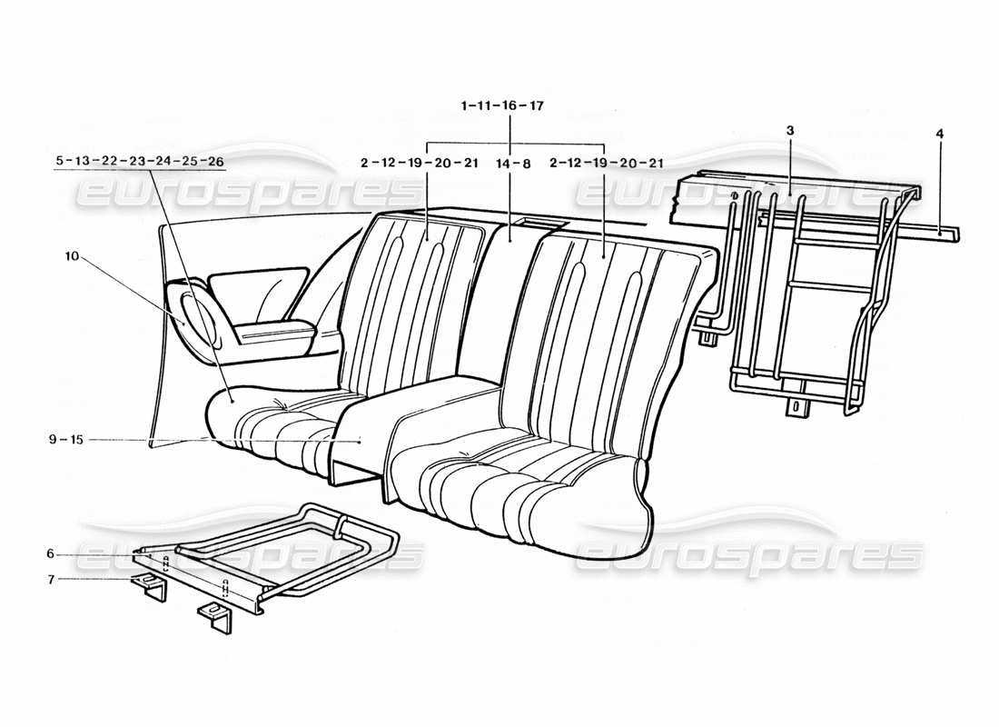 ferrari 400 gt / 400i (coachwork) asientos traseros diagrama de piezas