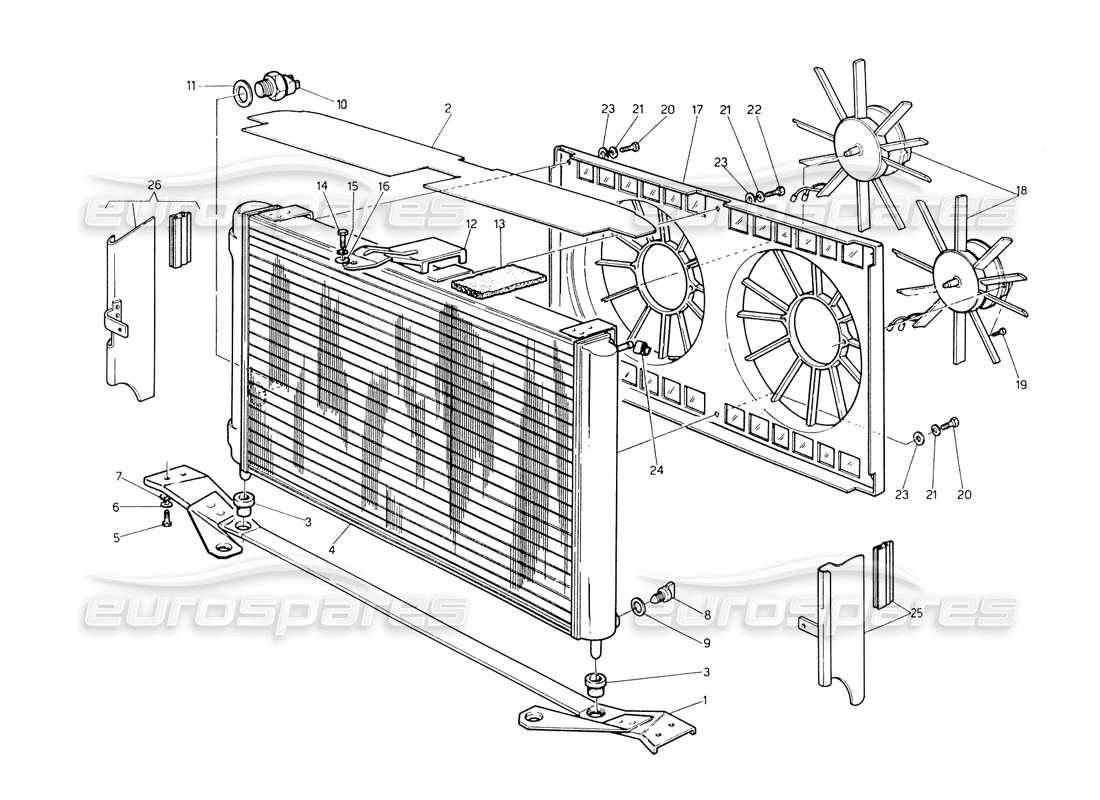 maserati biturbo spider radiador y ventiladores de refrigeración diagrama de piezas