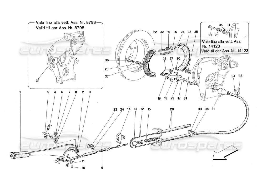 ferrari 348 (1993) tb / ts control del freno de mano diagrama de piezas