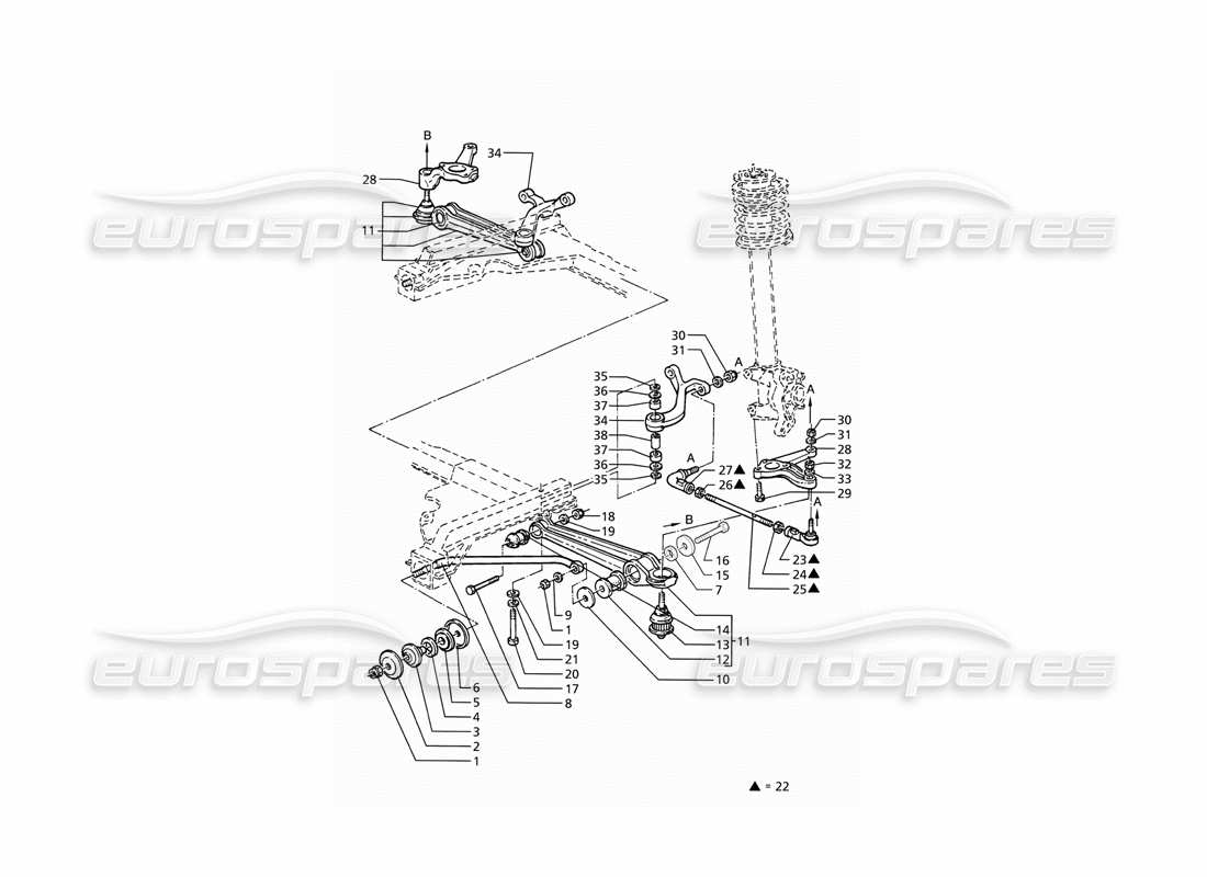 maserati ghibli 2.8 (abs) suspensión delantera diagrama de piezas