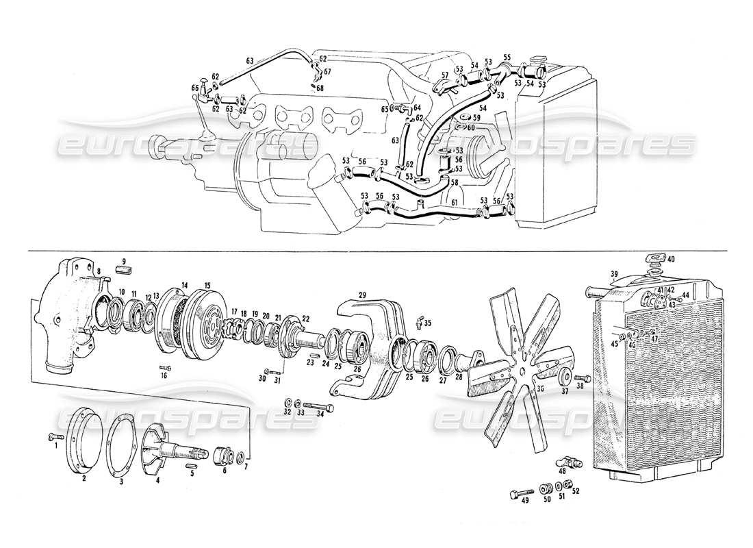 maserati mistral 3.7 diagrama de piezas de bomba de agua y ventilador