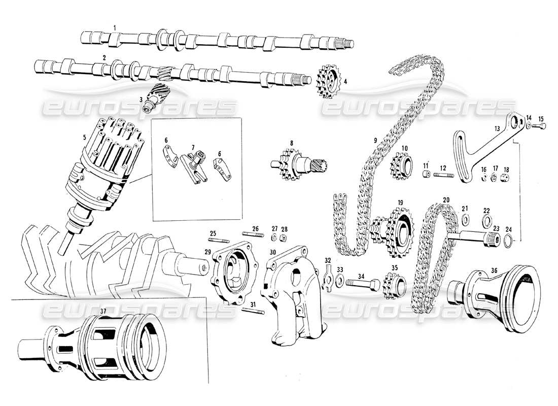 maserati mistral 3.7 motor de doble cadena diagrama de piezas