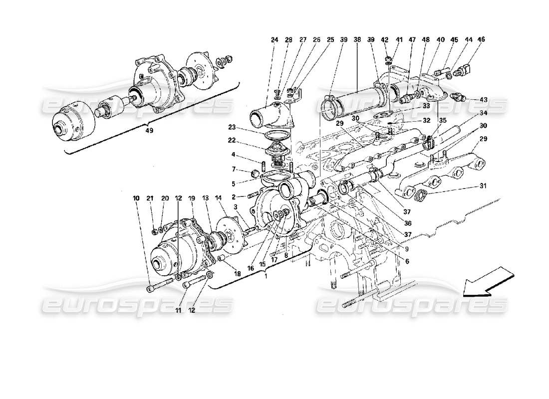 ferrari mondial 3.4 t coupe/cabrio bomba de agua diagrama de piezas