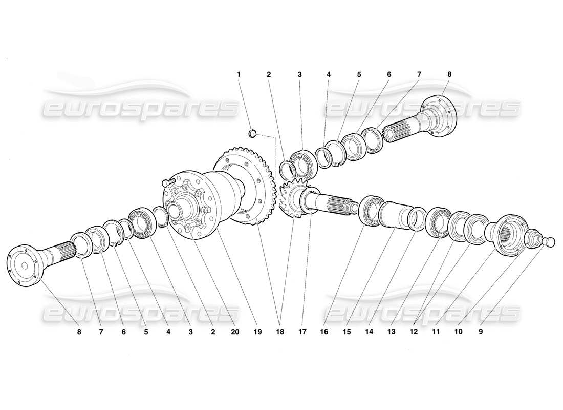 lamborghini diablo vt (1994) diferencial delantero diagrama de piezas