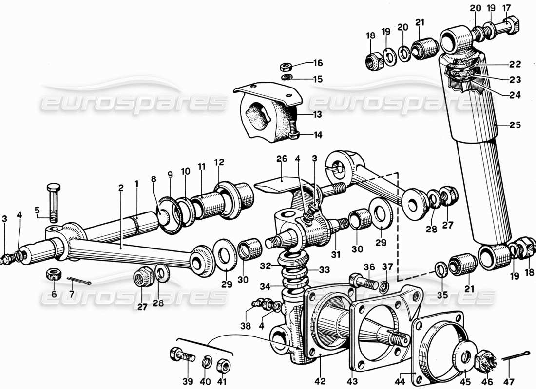 ferrari 365 gt 2+2 (mechanical) suspensión de la rueda delantera: diagrama de piezas de los brazos superiores