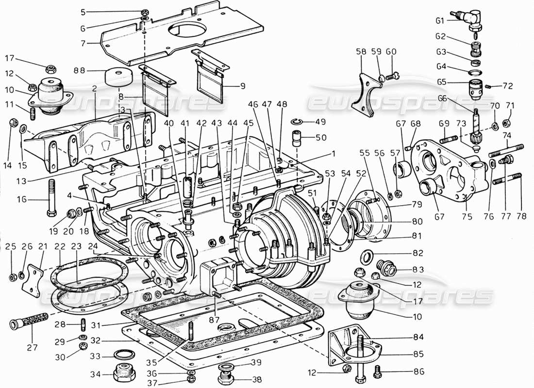 ferrari 206 gt dino (1969) cárter de aceite - diagrama de piezas de caja de cambios y diferencial