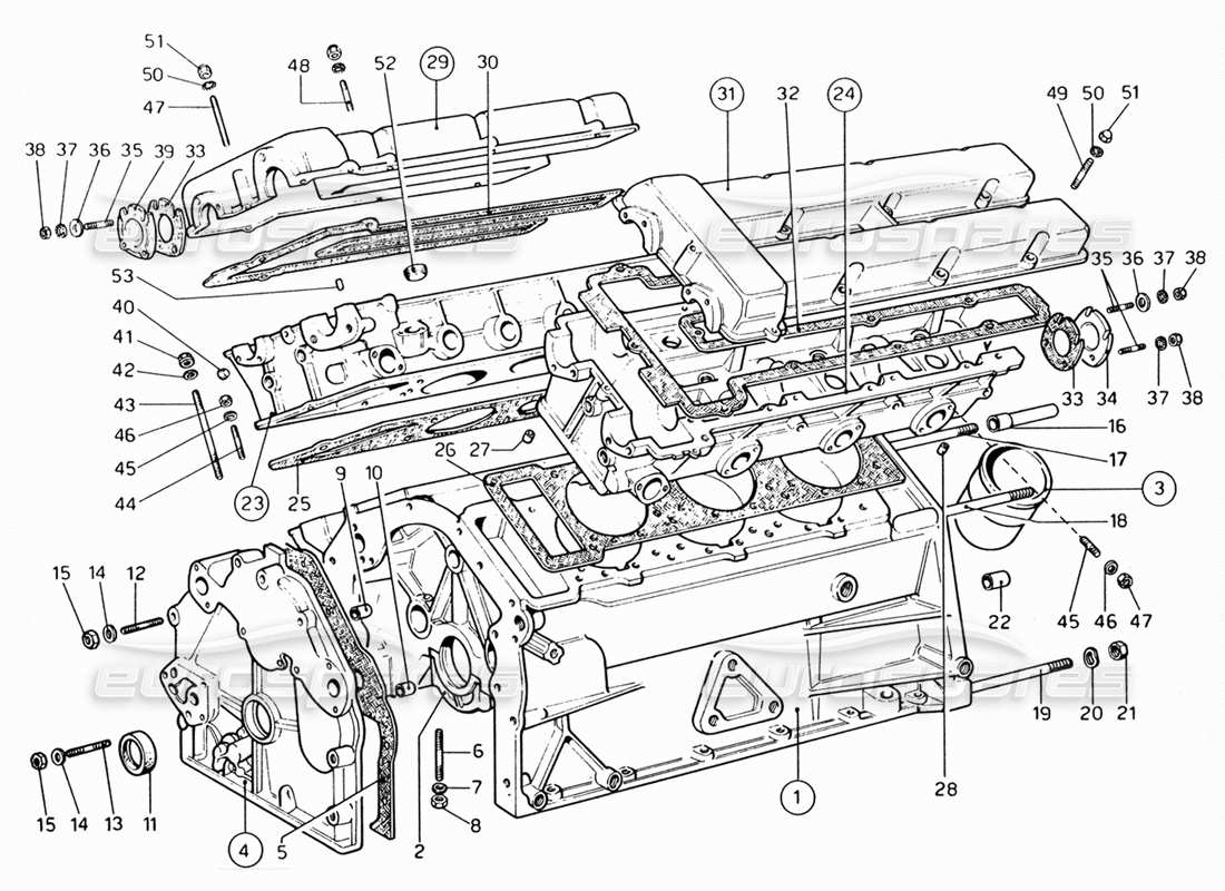 ferrari 206 gt dino (1969) diagrama de piezas del cárter y las culatas
