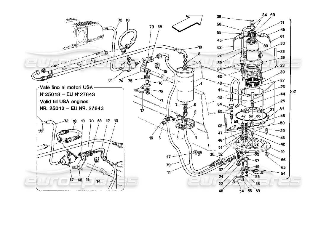 ferrari mondial 3.4 t coupe/cabrio bomba de combustible y tuberías diagrama de piezas