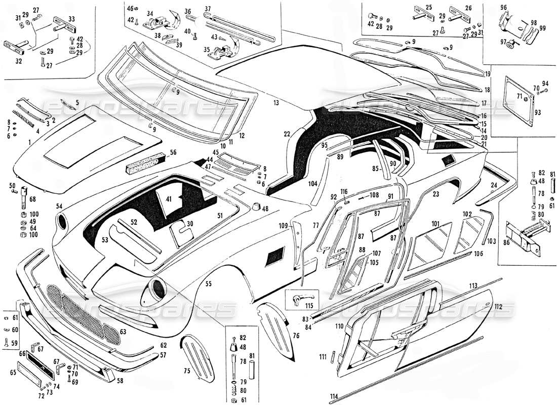 maserati mistral 3.7 carrocería - diagrama de piezas del cupé