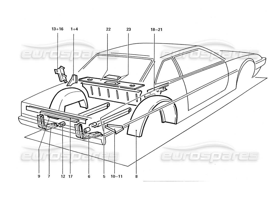 ferrari 412 (coachwork) diagrama de piezas de paneles y protectores interiores traseros