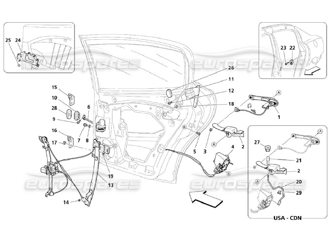 maserati qtp. (2006) 4.2 puertas traseras: diagrama de piezas de los dispositivos de movimiento
