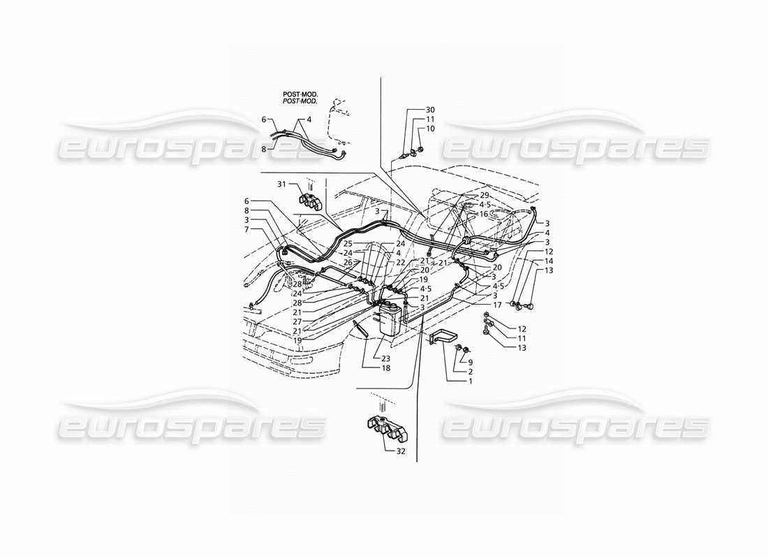 maserati qtp. 3.2 v8 (1999) diagrama de piezas del sistema de recuperación de vapores de evaporación y tuberías de combustible
