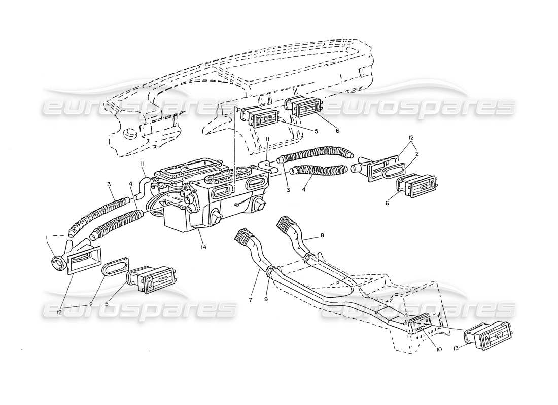 maserati ghibli 2.8 (non abs) ventilación del tablero y de la consola diagrama de piezas