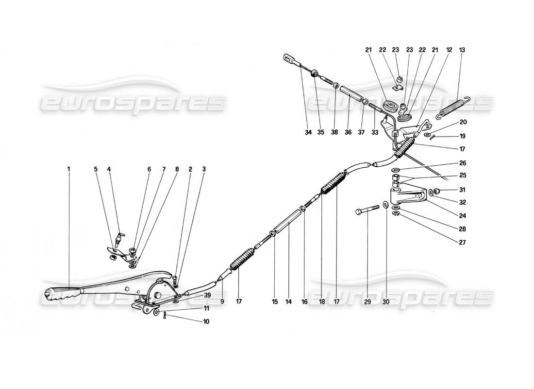ferrari mondial 3.0 qv (1984) diagrama de piezas de control de freno de mano (válido solo para lhd hasta el número de chasis 43011)