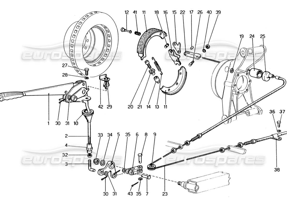 ferrari 365 gt4 2+2 (1973) control del freno de mano diagrama de piezas