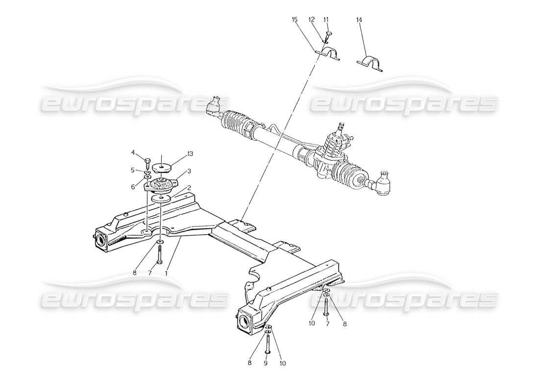 maserati karif 2.8 diagrama de piezas del bastidor auxiliar delantero y de la caja de dirección