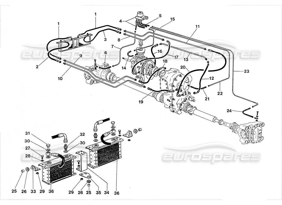 lamborghini lm002 (1988) diagrama de piezas del sistema de aceite de transmisión