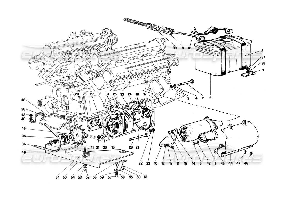 ferrari 208 turbo (1982) sistema de generación eléctrica diagrama de piezas