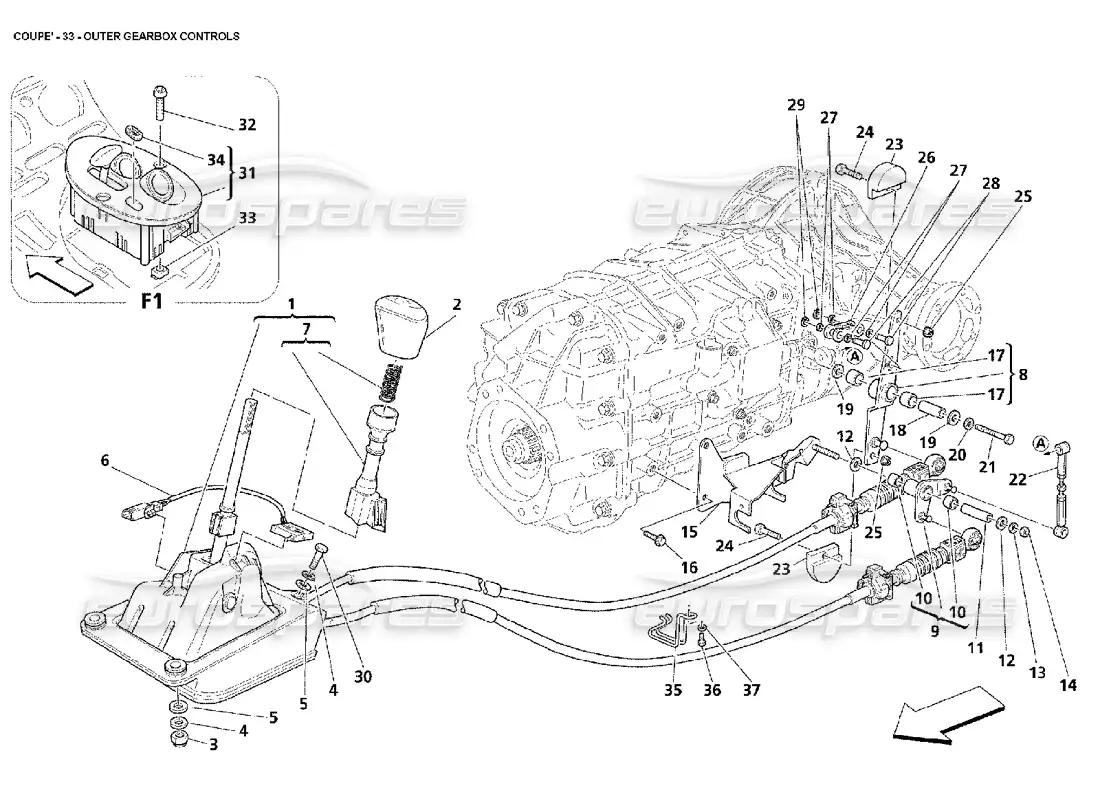 maserati 4200 coupe (2002) controles exteriores de la caja de cambios diagrama de piezas