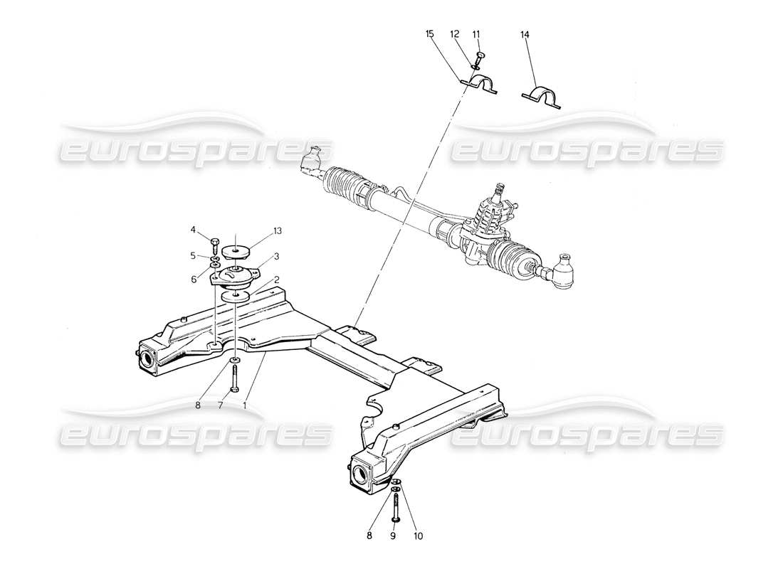 maserati biturbo spider diagrama de piezas del bastidor auxiliar delantero y de la caja de dirección