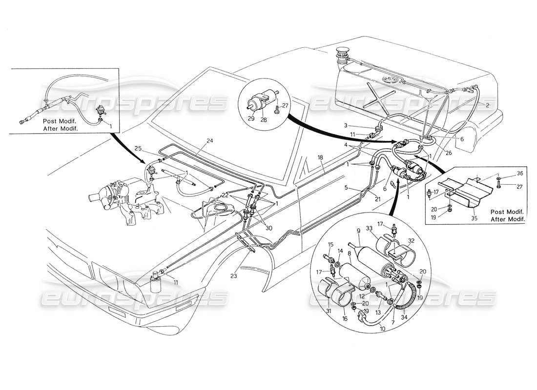maserati biturbo spider diagrama de piezas de tuberías de combustible