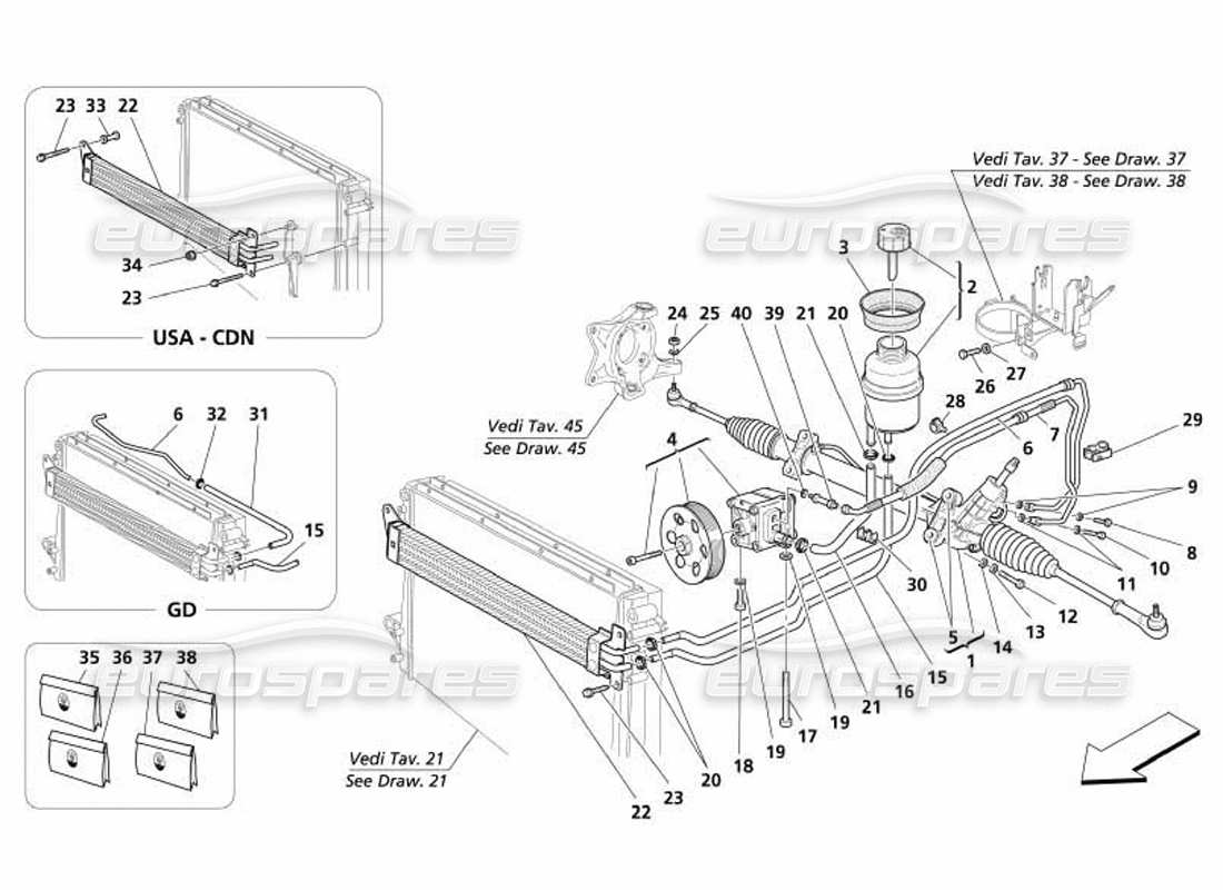 maserati 4200 coupe (2005) diagrama de piezas de la caja de dirección