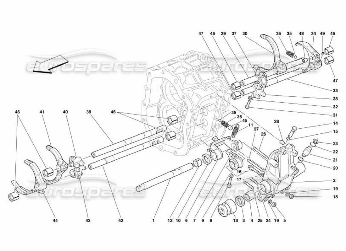 ferrari 550 barchetta diagrama de piezas de los controles internos de la caja de cambios