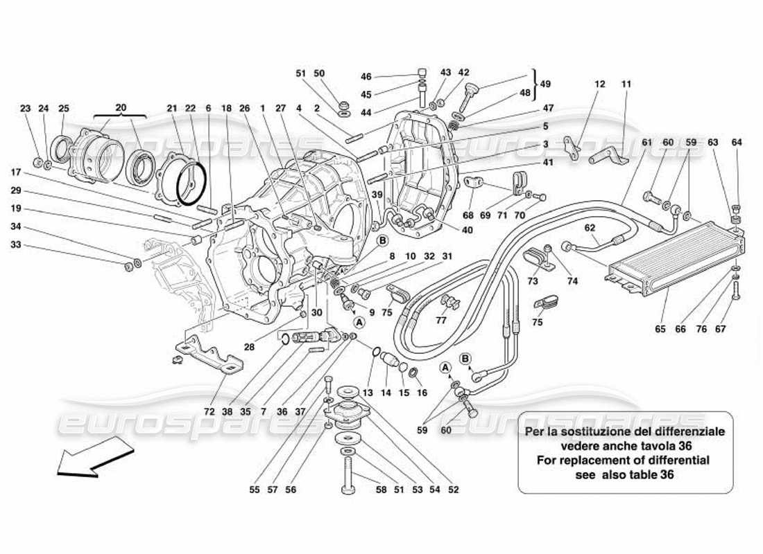 ferrari 550 barchetta diagrama de piezas del radiador de refrigeración del embrague y del portador del diferencial