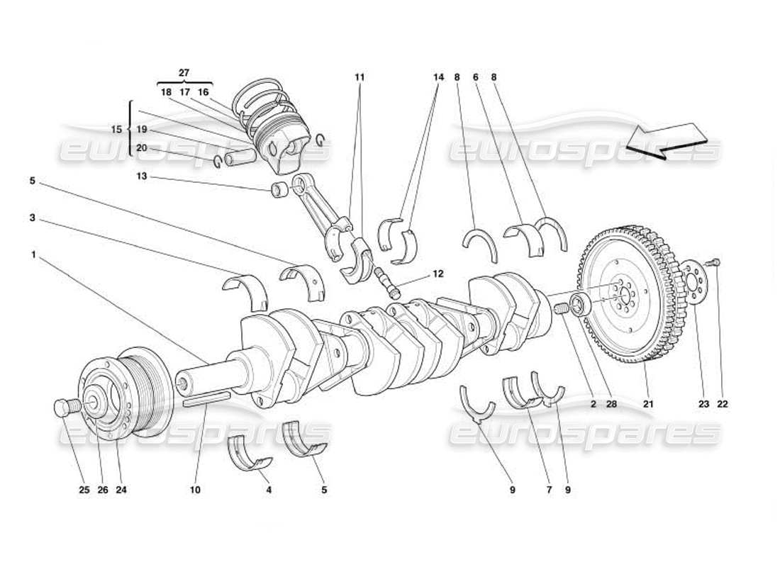 ferrari 550 barchetta eje impulsor: diagrama de piezas de bielas y pistones
