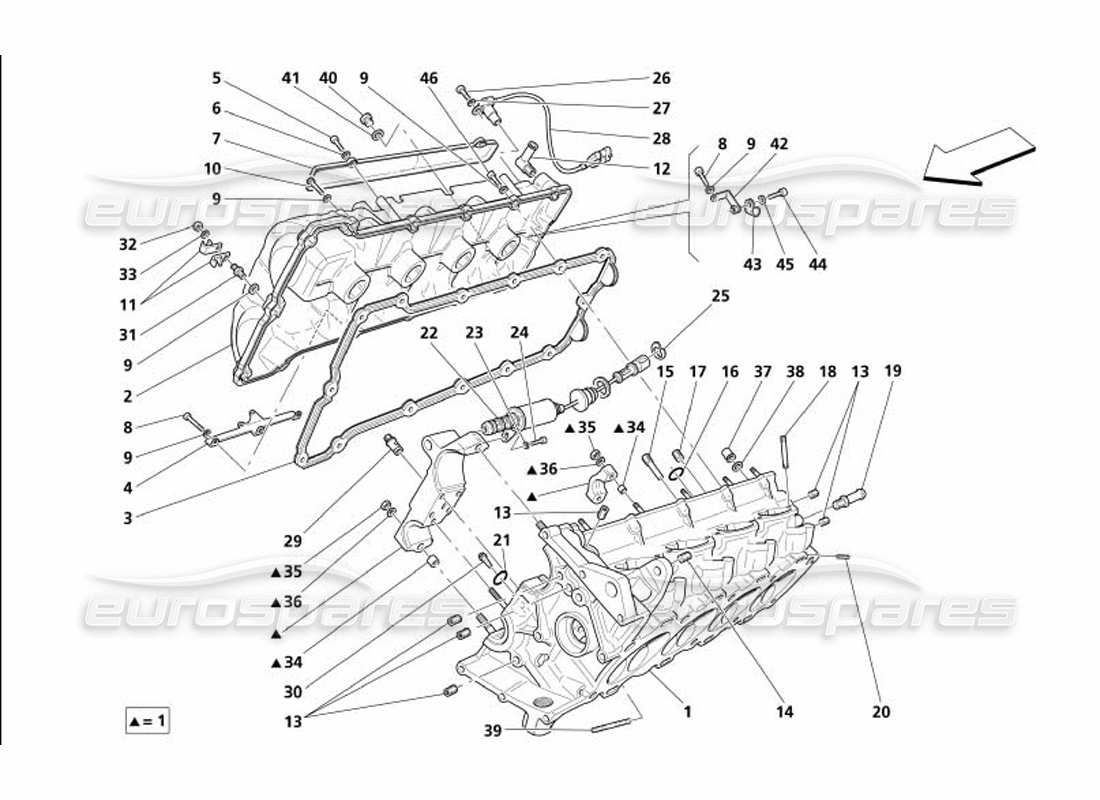 maserati 4200 coupe (2005) diagrama de piezas de la culata derecha