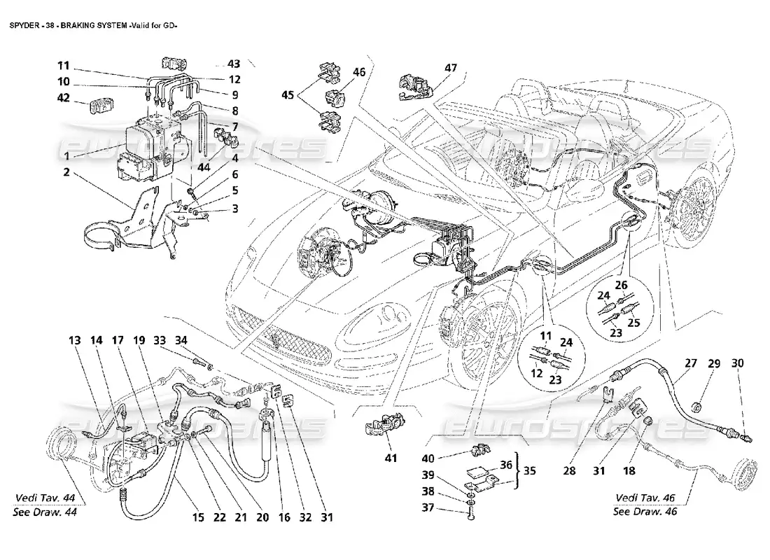 maserati 4200 spyder (2002) sistema de frenos -válido para gd diagrama de piezas