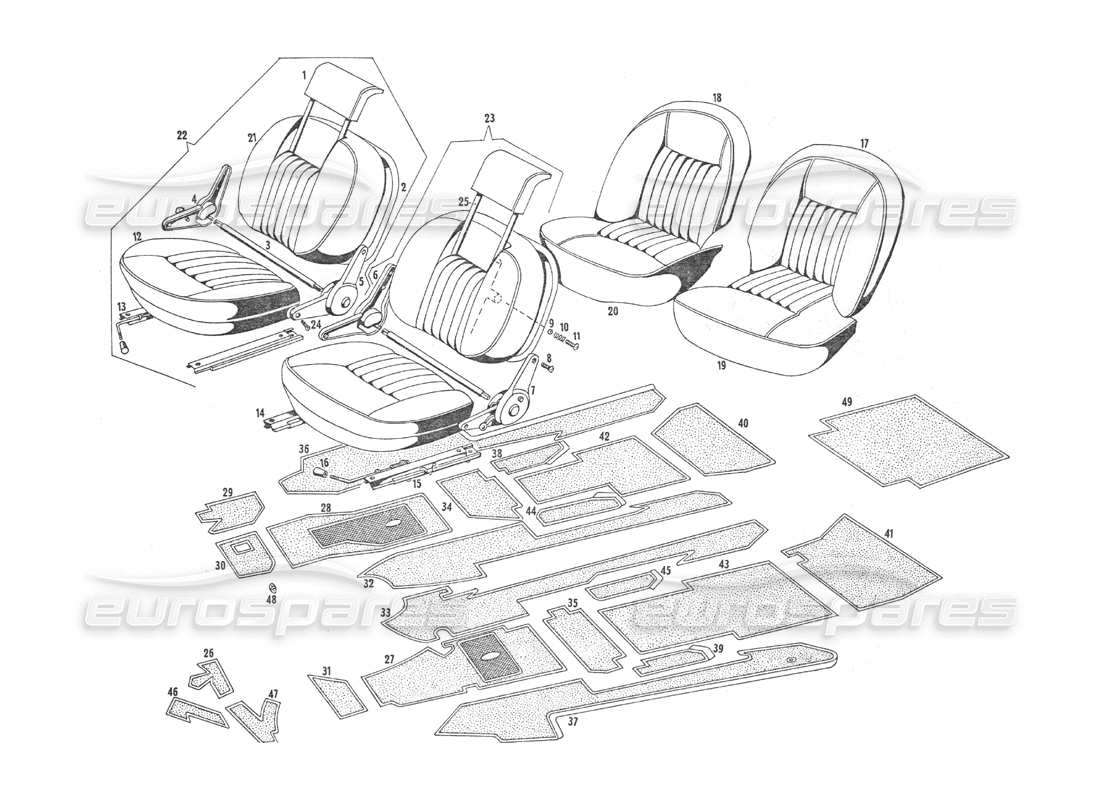 maserati indy 4.2 asientos y tapizados diagrama de piezas