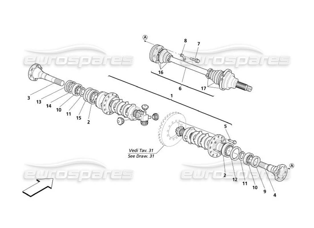 maserati 4200 spyder (2005) diferencial y semiejes diagrama de piezas