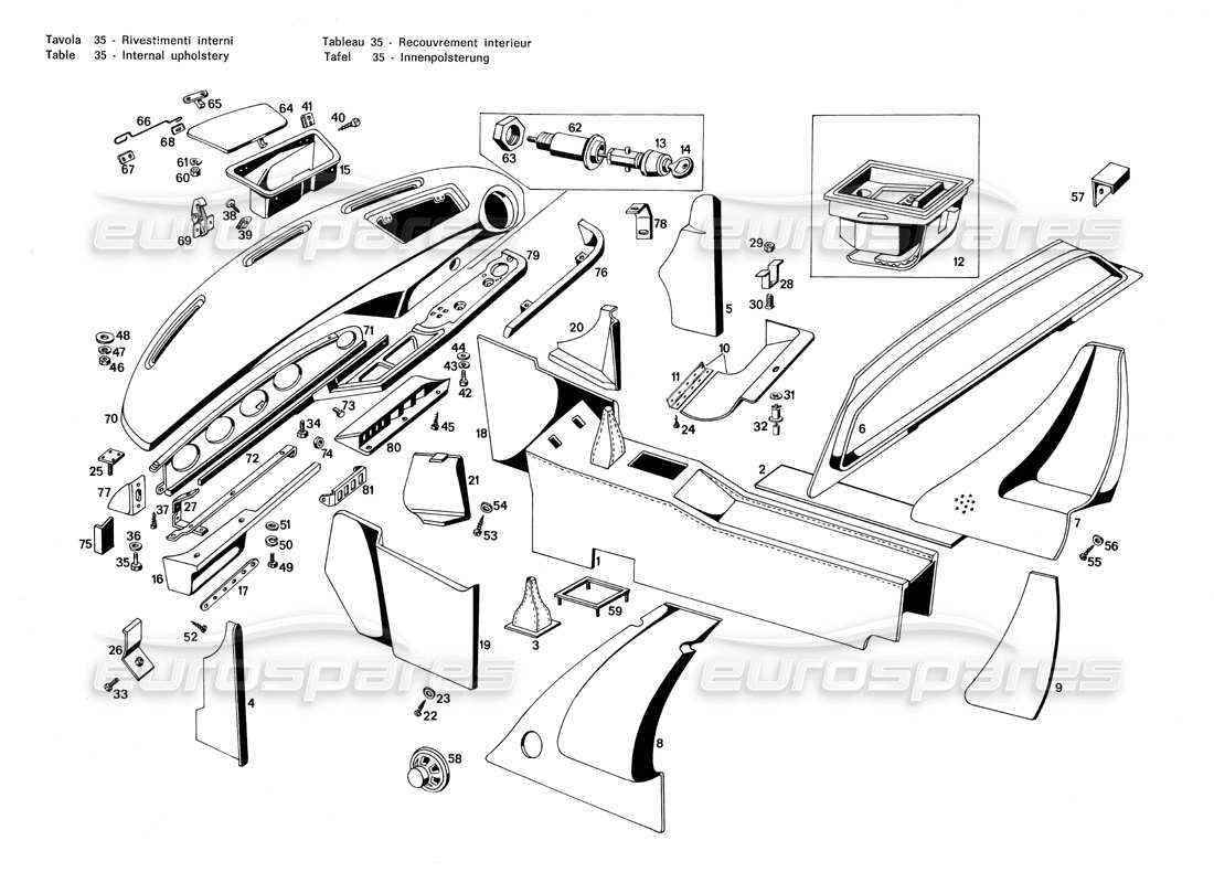 maserati merak 3.0 diagrama de piezas de tapicería interna