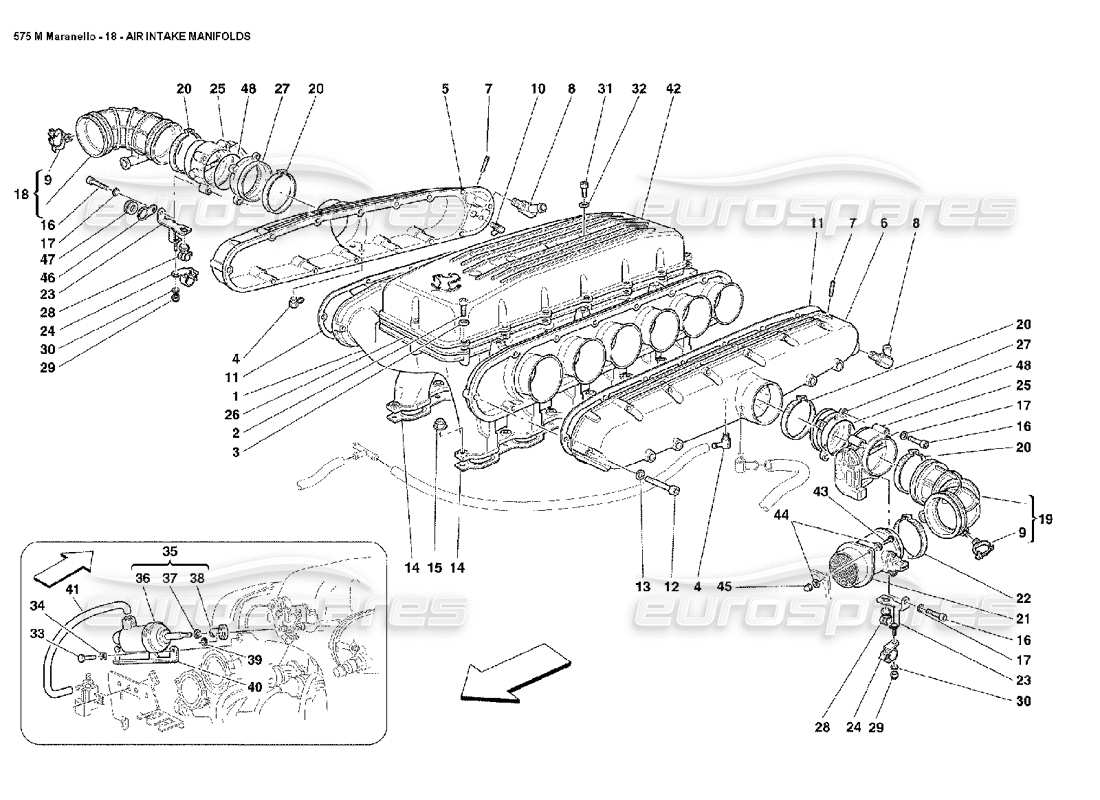 ferrari 575m maranello diagrama de piezas de los colectores de admisión de aire