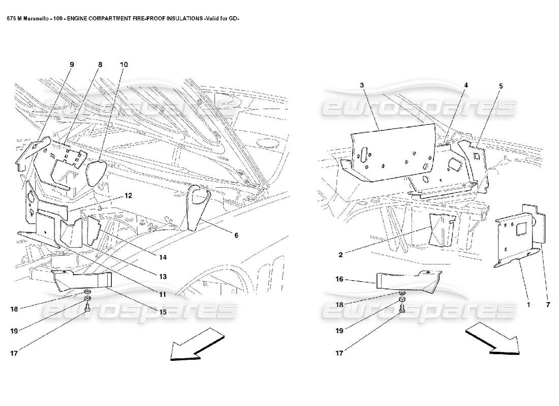 ferrari 575m maranello aislamientos a prueba de fuego del compartimiento del motor no para gd válido para gd diagrama de piezas