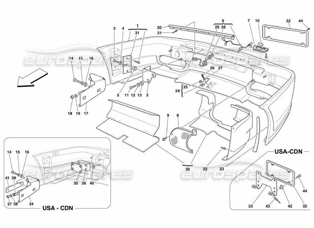 ferrari 575 superamerica diagrama de piezas del parachoques trasero