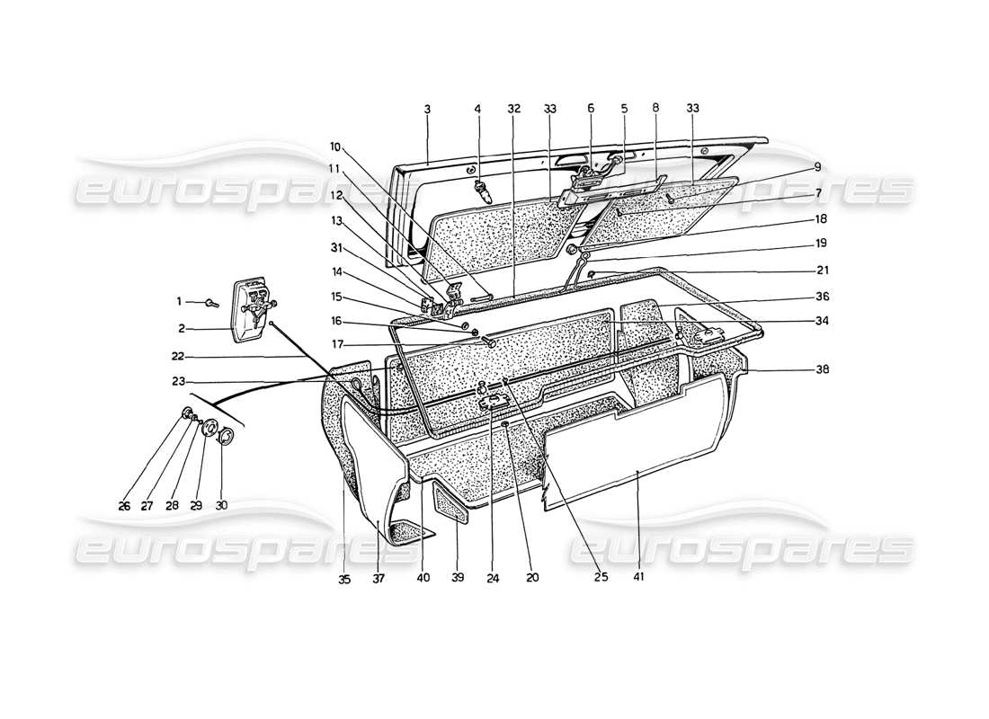ferrari 208 gt4 dino (1975) tapa del maletero diagrama de piezas