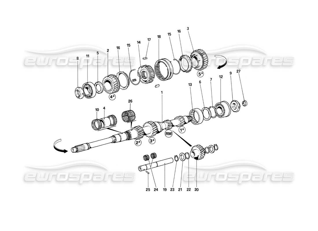 ferrari 208 turbo (1982) diagrama de piezas de engranajes del eje principal