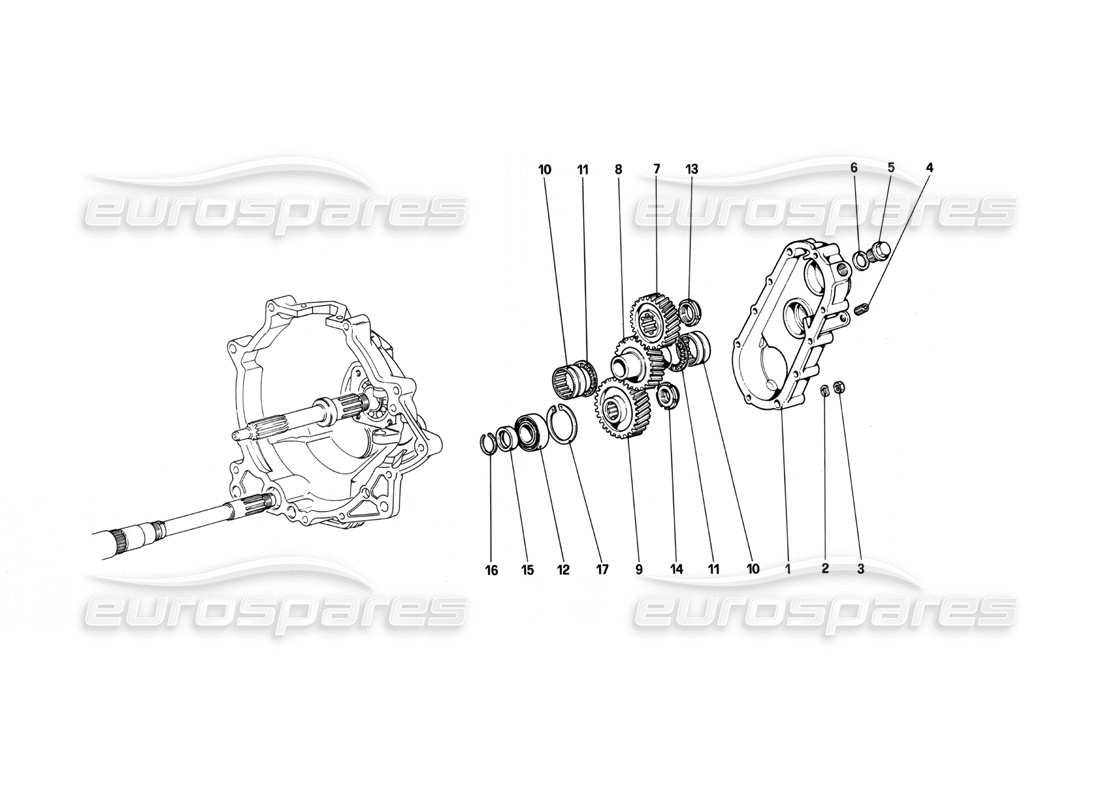 ferrari 208 turbo (1982) diagrama de piezas de transmisión de caja de cambios