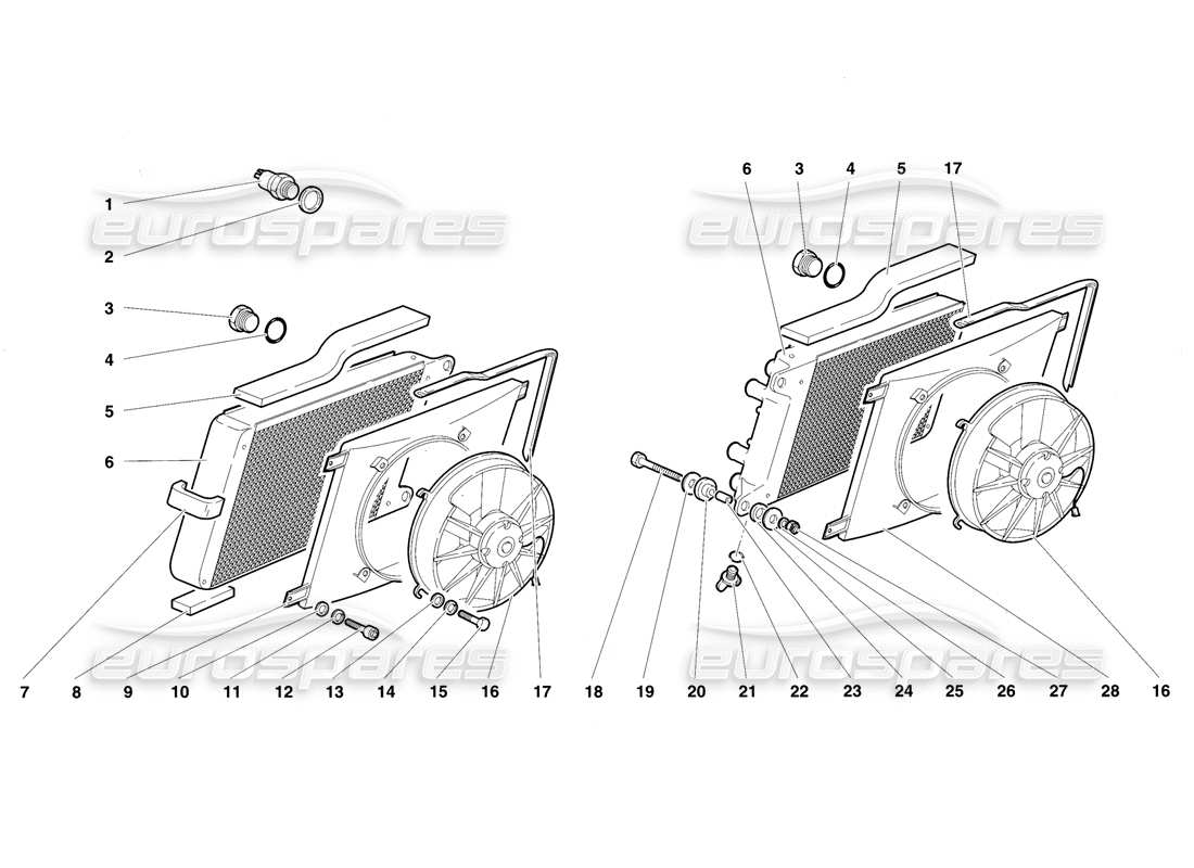 lamborghini diablo vt (1994) radiadores y electroventiladores diagrama de piezas