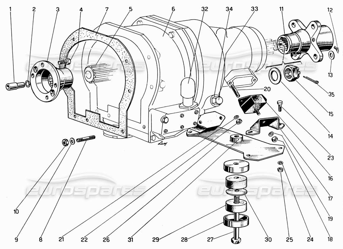 ferrari 330 gt 2+2 diagrama de piezas de sujeción de sobremarcha y caja de cambios